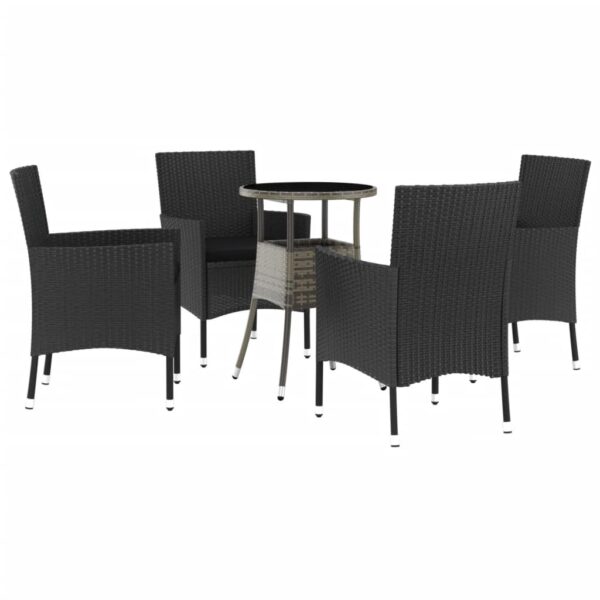 vidaXL 5 Piece Patio Bistro Set with Cushions Black Poly Rattan - Image 2