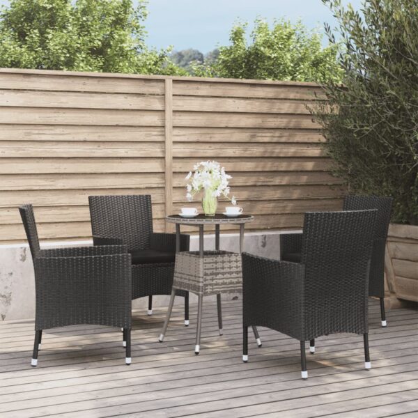 vidaXL 5 Piece Patio Bistro Set with Cushions Black Poly Rattan