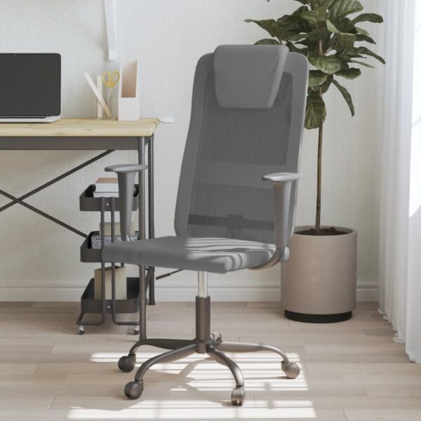 vidaXL Office Chair Gray Mesh Fabric and Faux Leather