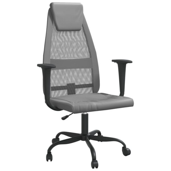 vidaXL Office Chair Gray Mesh Fabric and Faux Leather - Image 2