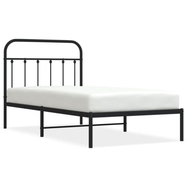 vidaXL Metal Bed Frame with Headboard Black 39.4"x74.8" Twin - Image 2