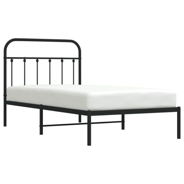 vidaXL Metal Bed Frame with Headboard Black 39.4"x74.8" Twin - Image 3