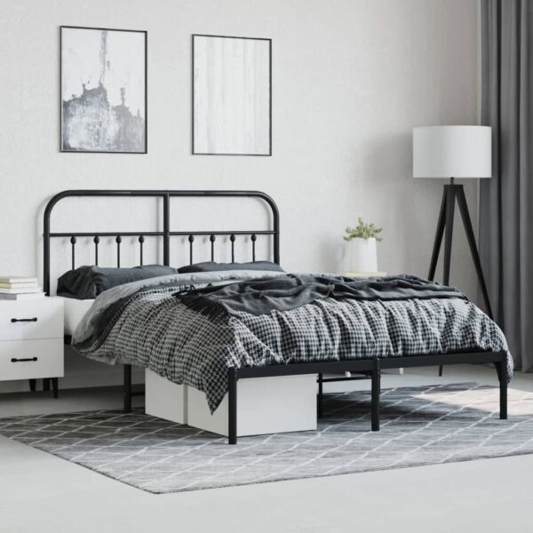 vidaXL Metal Bed Frame with Headboard Black 59.1"x78.7" - Image 4