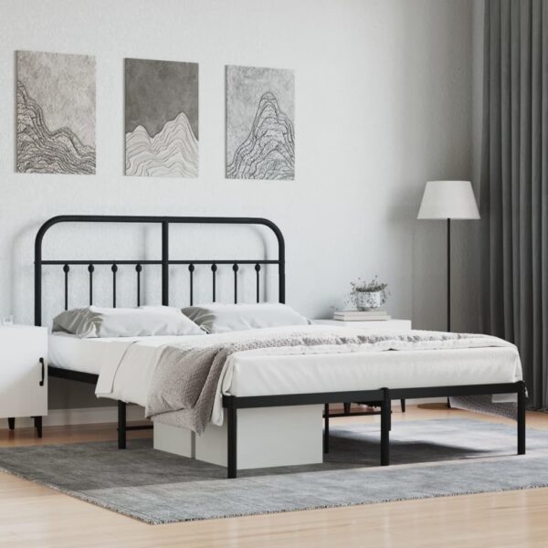 vidaXL Metal Bed Frame with Headboard Black 59.1"x78.7"