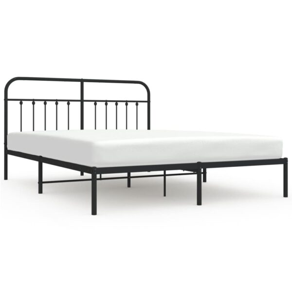 vidaXL Metal Bed Frame with Headboard Black 72"x83.9" California King - Image 2