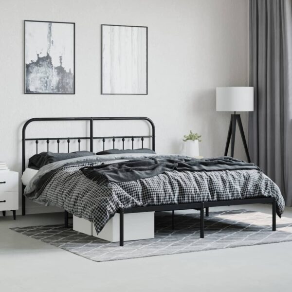 vidaXL Metal Bed Frame with Headboard Black 72"x83.9" California King - Image 4