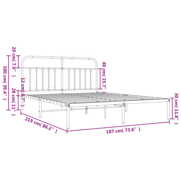 vidaXL Metal Bed Frame with Headboard Black 72"x83.9" California King - Image 10