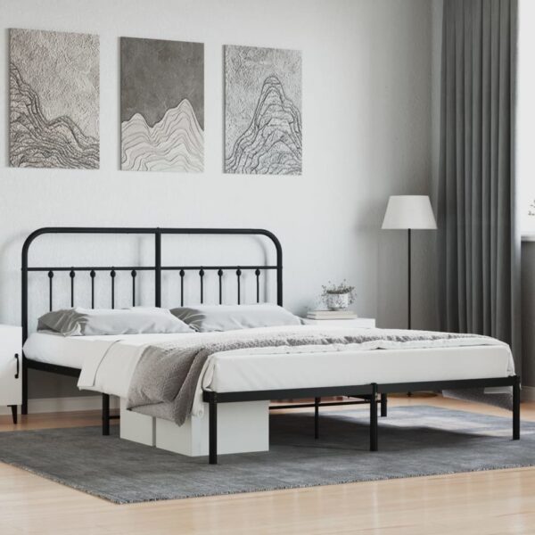 vidaXL Metal Bed Frame with Headboard Black 72"x83.9" California King