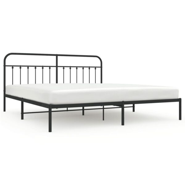 vidaXL Metal Bed Frame with Headboard Black 76"x79.9" King - Image 2