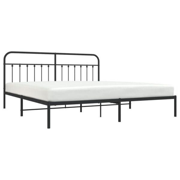 vidaXL Metal Bed Frame with Headboard Black 76"x79.9" King - Image 3