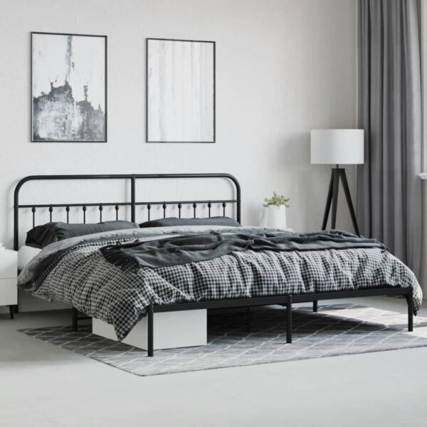 vidaXL Metal Bed Frame with Headboard Black 76"x79.9" King - Image 4