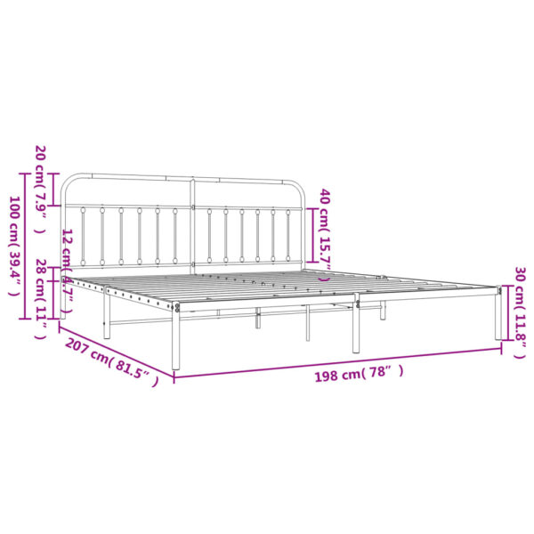 vidaXL Metal Bed Frame with Headboard Black 76"x79.9" King - Image 10