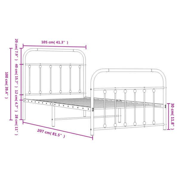 vidaXL Metal Bed Frame with Headboard and Footboard Black 39.4"x78.7" - Image 9