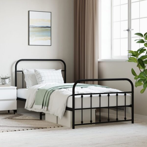 vidaXL Metal Bed Frame with Headboard and Footboard Black 39.4"x78.7"