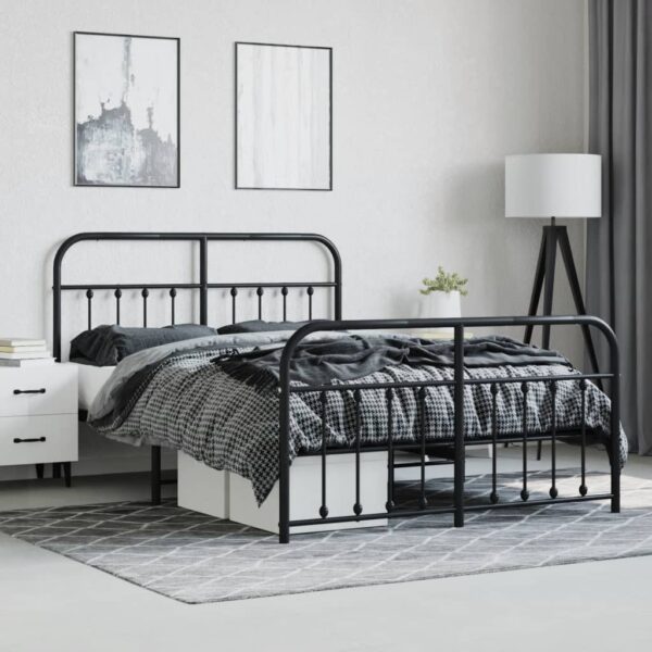 vidaXL Metal Bed Frame with Headboard and Footboard Black 53.1"x74.8" - Image 4