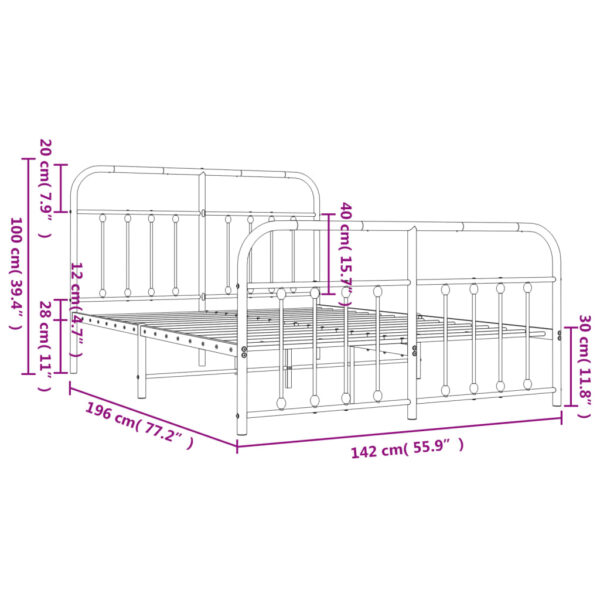 vidaXL Metal Bed Frame with Headboard and Footboard Black 53.1"x74.8" - Image 10