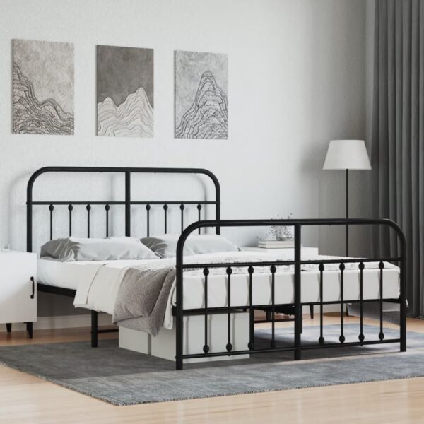 vidaXL Metal Bed Frame with Headboard and Footboard Black 53.1"x74.8"