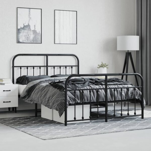 vidaXL Metal Bed Frame with Headboard and Footboard Black 59.1"x78.7" - Image 4