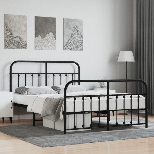 vidaXL Metal Bed Frame with Headboard and Footboard Black 59.1"x78.7"