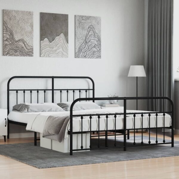 vidaXL Metal Bed Frame with Headboard&Footboard Black 72"x83.9" California King