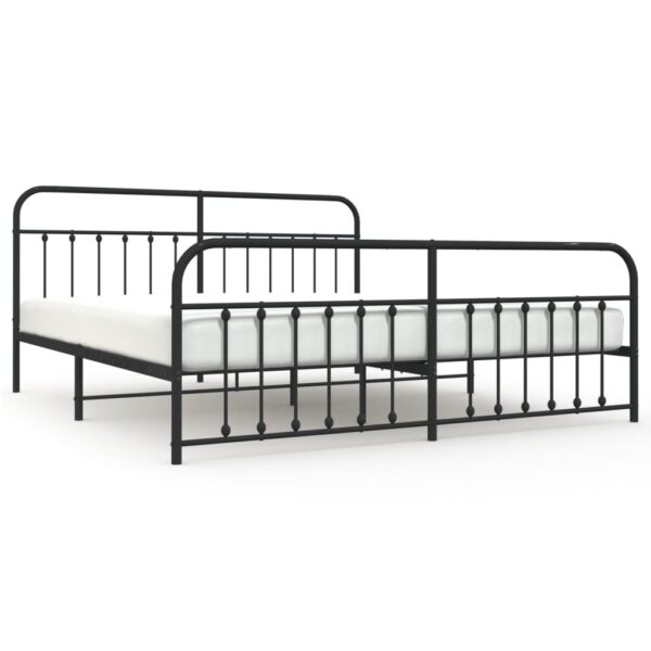 vidaXL Metal Bed Frame with Headboard and Footboard Black 76"x79.9" King - Image 2