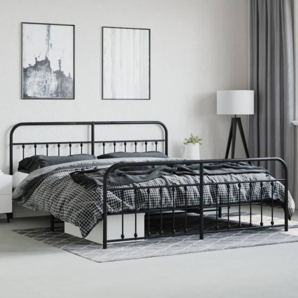 vidaXL Metal Bed Frame with Headboard and Footboard Black 76"x79.9" King - Image 4