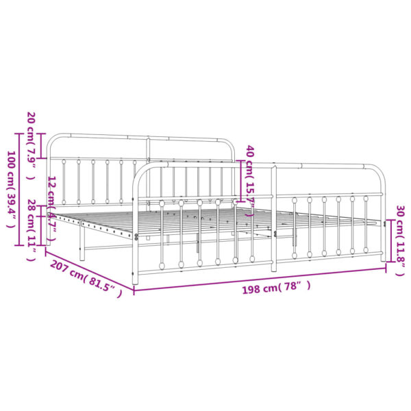 vidaXL Metal Bed Frame with Headboard and Footboard Black 76"x79.9" King - Image 10