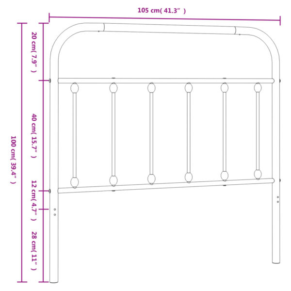 vidaXL Metal Headboard Black 39.4" - Image 7