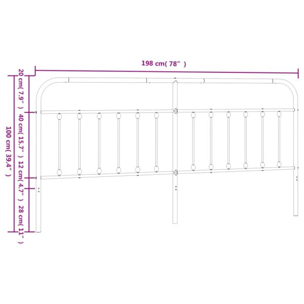 vidaXL Metal Headboard Black 76" - Image 7