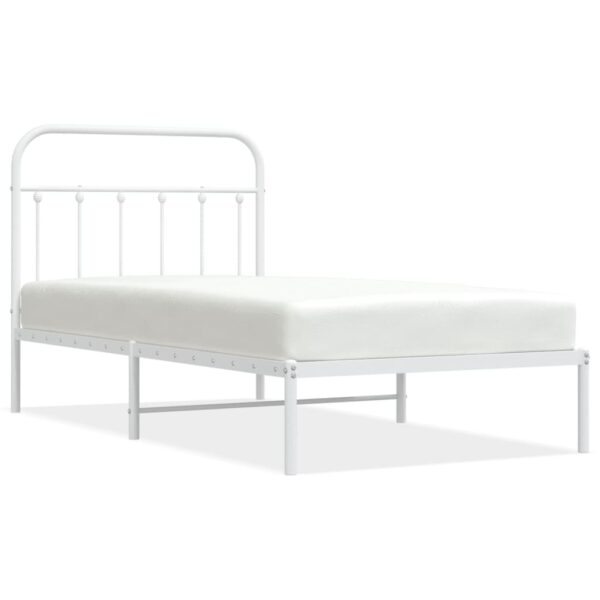 vidaXL Metal Bed Frame with Headboard White 39.4"x74.8" Twin - Image 2