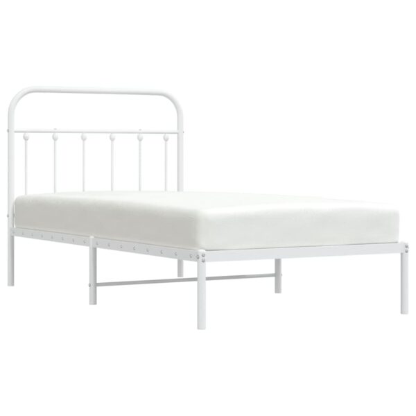 vidaXL Metal Bed Frame with Headboard White 39.4"x74.8" Twin - Image 3