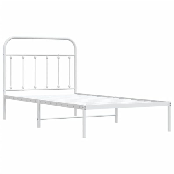 vidaXL Metal Bed Frame with Headboard White 39.4"x74.8" Twin - Image 5