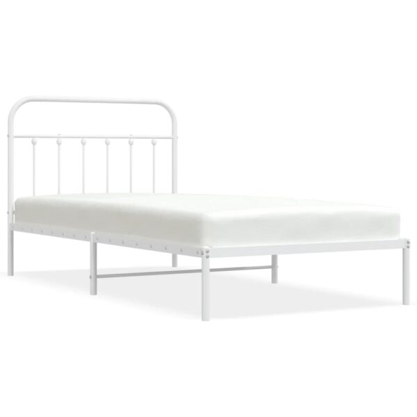 vidaXL Metal Bed Frame with Headboard White 39.4"x78.7" - Image 2