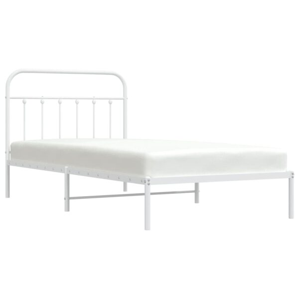 vidaXL Metal Bed Frame with Headboard White 39.4"x78.7" - Image 3