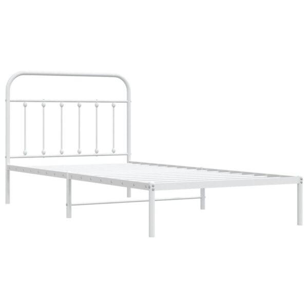 vidaXL Metal Bed Frame with Headboard White 39.4"x78.7" - Image 5