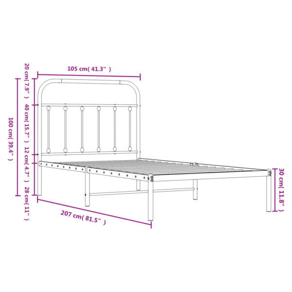 vidaXL Metal Bed Frame with Headboard White 39.4"x78.7" - Image 9