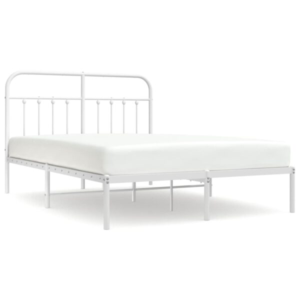 vidaXL Metal Bed Frame with Headboard White 53.1"x74.8" - Image 2