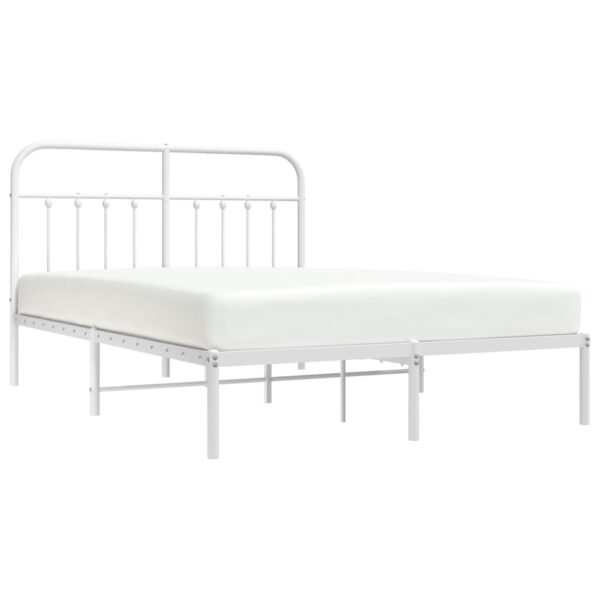 vidaXL Metal Bed Frame with Headboard White 53.1"x74.8" - Image 3