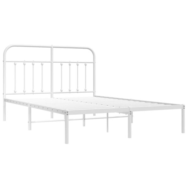 vidaXL Metal Bed Frame with Headboard White 53.1"x74.8" - Image 5