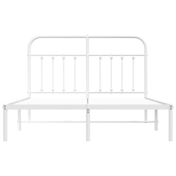 vidaXL Metal Bed Frame with Headboard White 53.1"x74.8" - Image 6