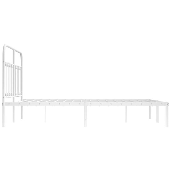 vidaXL Metal Bed Frame with Headboard White 53.1"x74.8" - Image 7