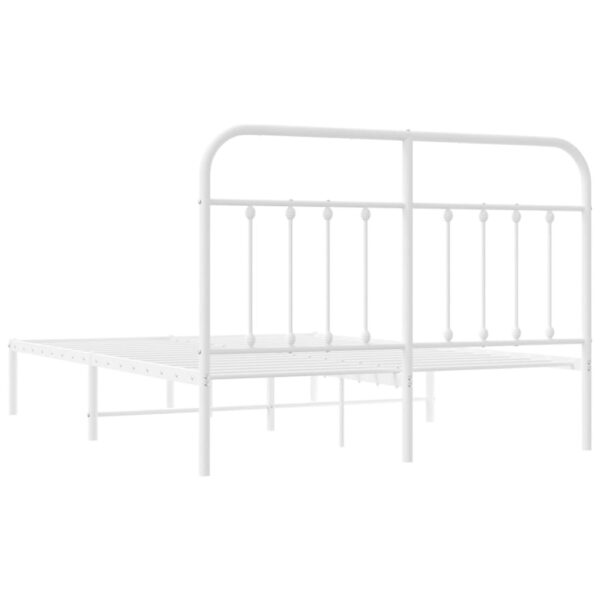 vidaXL Metal Bed Frame with Headboard White 53.1"x74.8" - Image 8