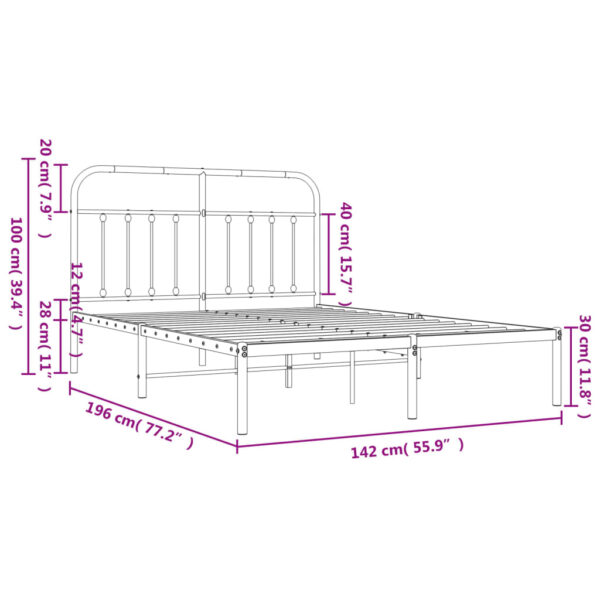 vidaXL Metal Bed Frame with Headboard White 53.1"x74.8" - Image 10