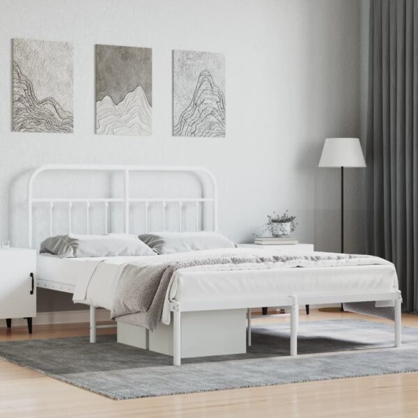 vidaXL Metal Bed Frame with Headboard White 59.1"x78.7"