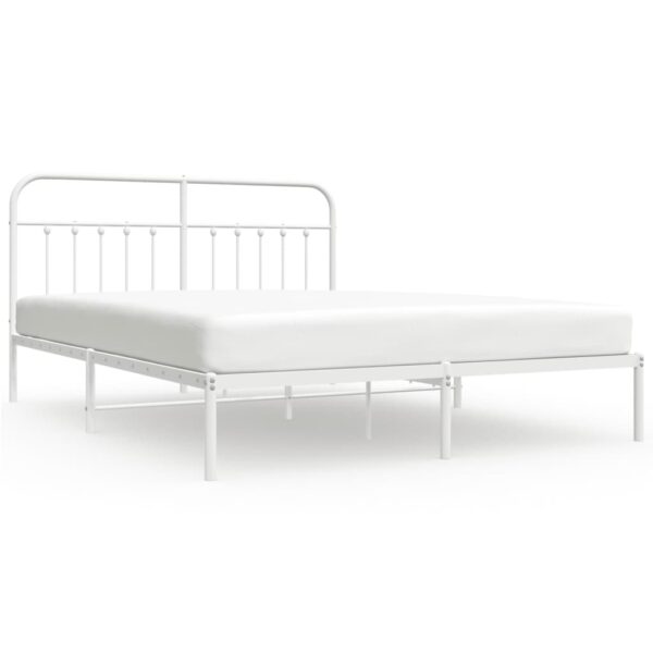 vidaXL Metal Bed Frame with Headboard White 72"x83.9" California King - Image 2