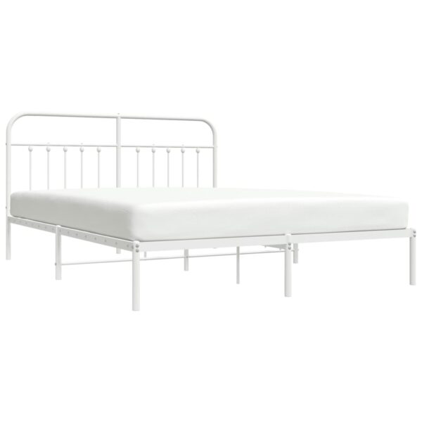 vidaXL Metal Bed Frame with Headboard White 72"x83.9" California King - Image 3