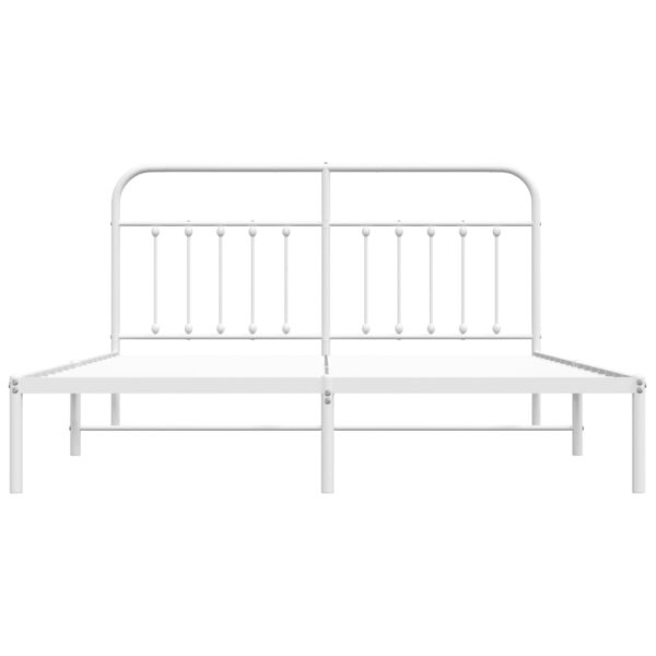 vidaXL Metal Bed Frame with Headboard White 72"x83.9" California King - Image 6