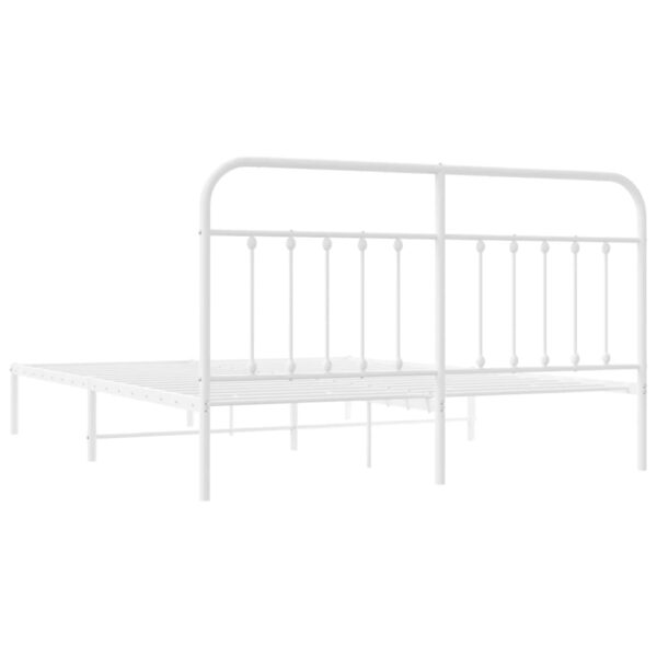 vidaXL Metal Bed Frame with Headboard White 72"x83.9" California King - Image 8