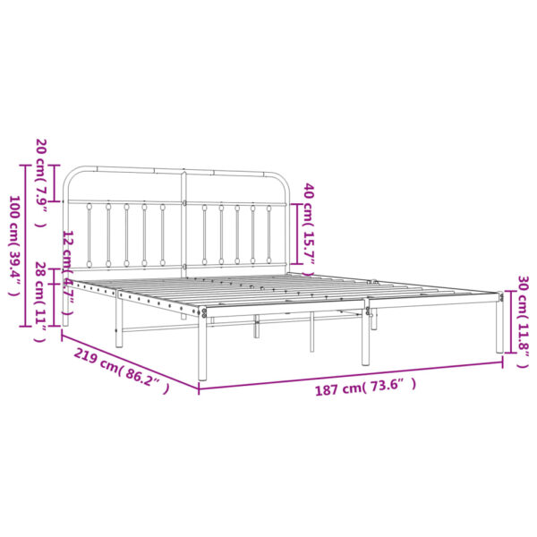 vidaXL Metal Bed Frame with Headboard White 72"x83.9" California King - Image 10