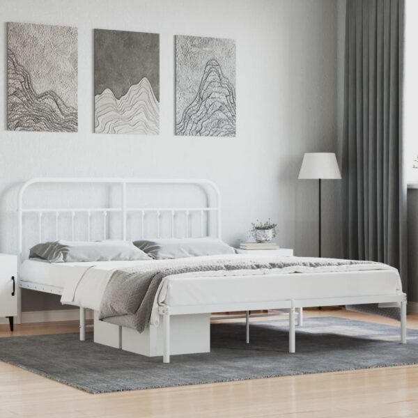 vidaXL Metal Bed Frame with Headboard White 72"x83.9" California King